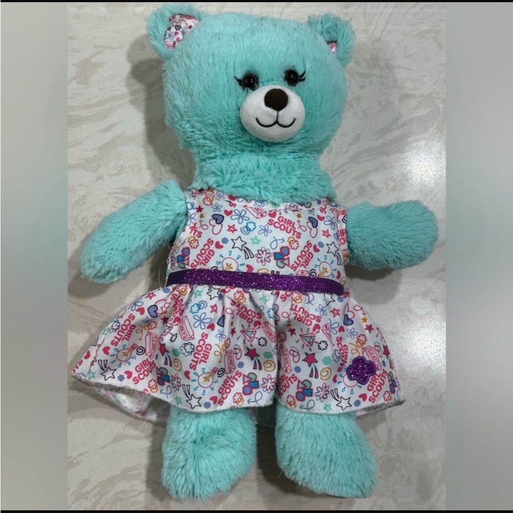Build-A-Bear Girl Scouts Teal Thin Mints Bear Plush w/ Dress & Drawstring Bag